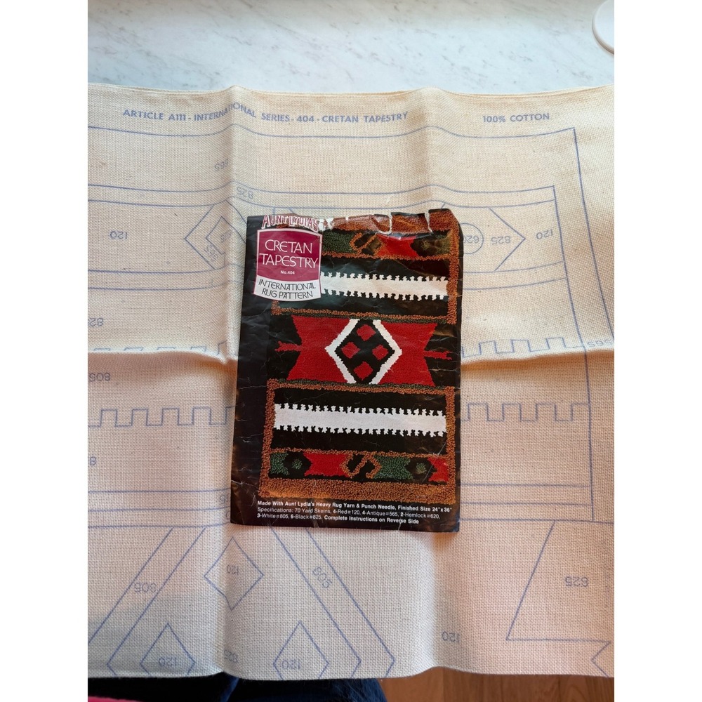 VTG Aunt Lydias Cretan Punch Needle Rug Pattern 24x36 DIY Partial Kit